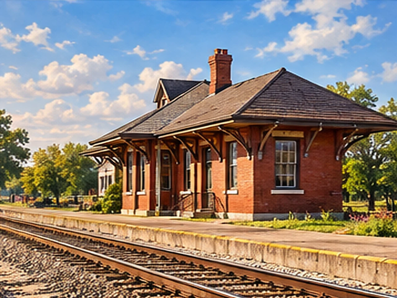 Historic railroad depot — artistic impression of Dows railroad heritage